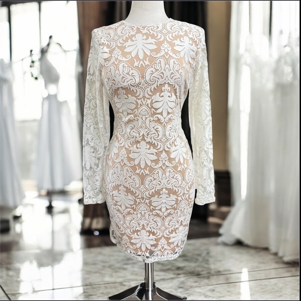 NWT H&M Gold Label White Floral Lace Overlay Sheath Cocktail Dress | Size 12